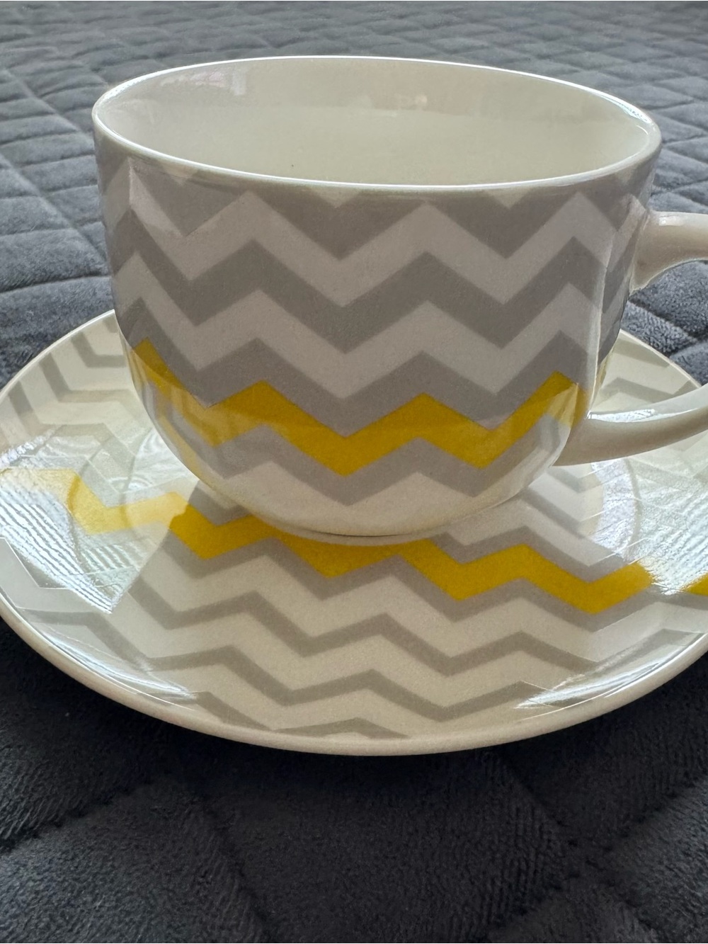 Maxwell Williams Colour Bolt Cup and Saucer Set Claire Chilcott Grey Yellow